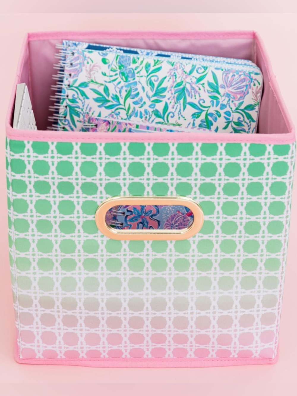 Lilly Pulitzer Small Collapsible Bin Pink Green Ombre Caning